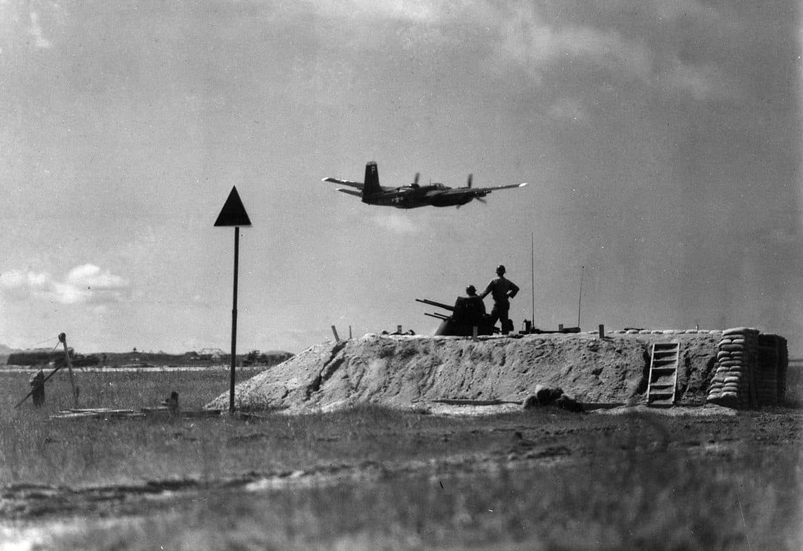 A Douglas B-26 Invader bomber takes off on a combat mission, the same type of aircraft used by Brigade 2506 during the Bay of Pigs invasion