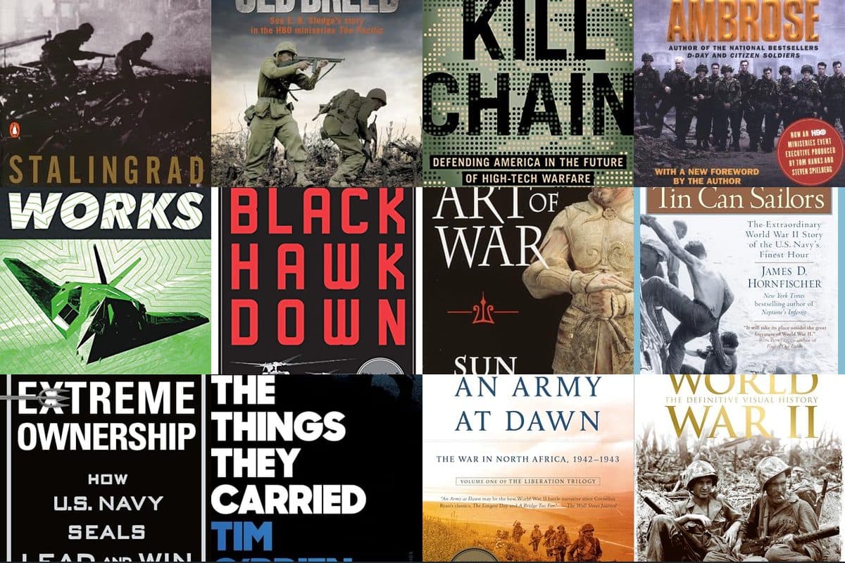 Stack of military history books