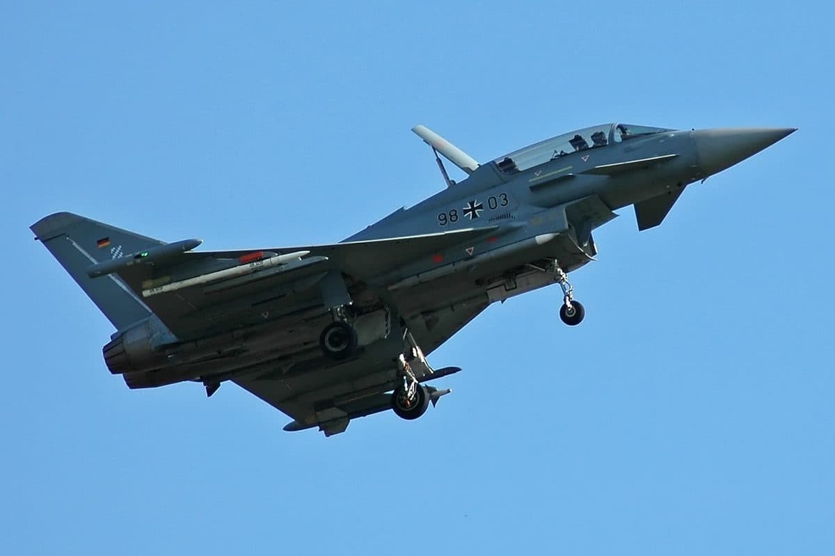 Split image showing a Eurofighter Typhoon and Saab Gripen fighter aircraft in flight