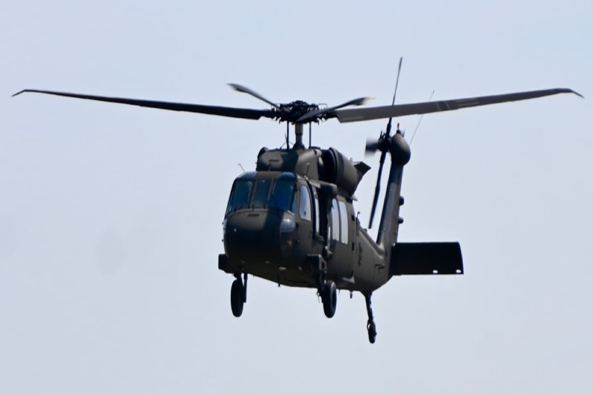 UH-60 Black Hawk helicopters flying over Fort Indiantown Gap during training