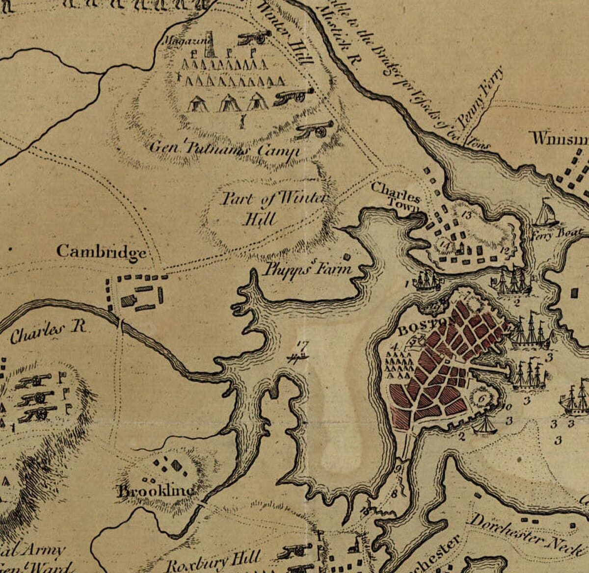 Continental Army soldiers fortifying Dorchester Heights overlooking British-held Boston on the night of March 4-5, 1776