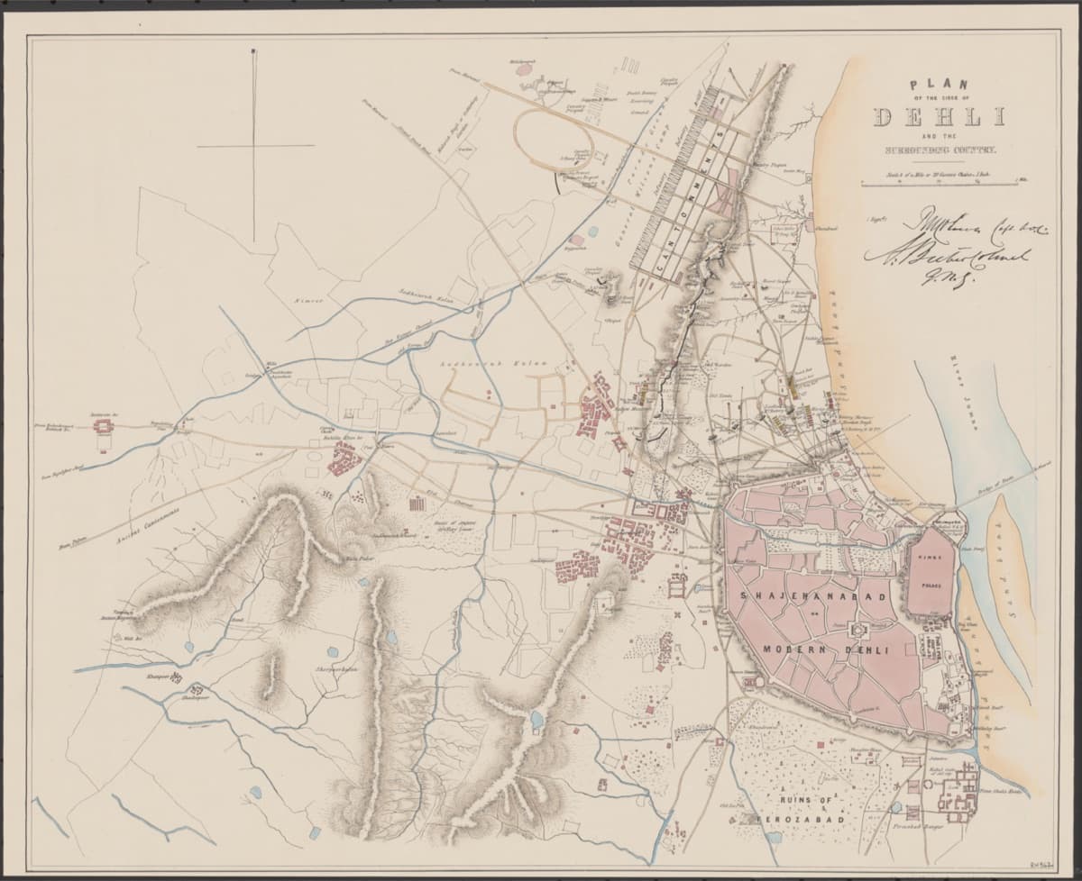 Illustration of Indian sepoys during the Rebellion of 1857, with Delhi in the background