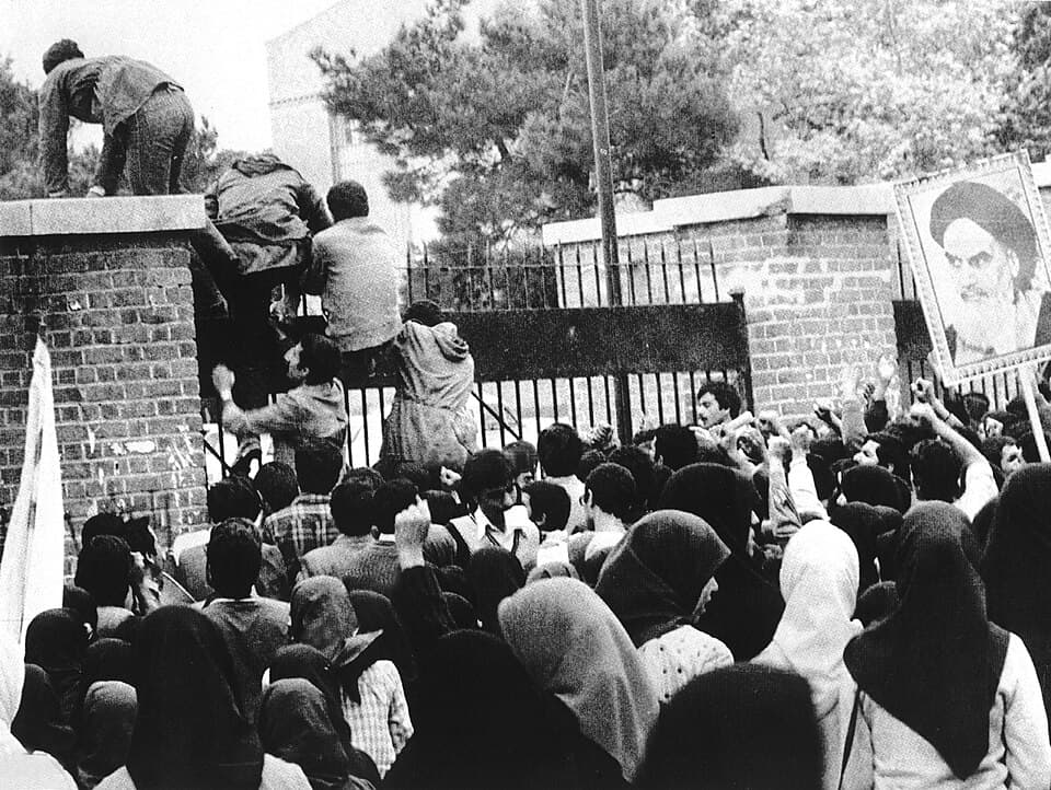 Americans celebrating the release of the Iran hostages, with yellow ribbons symbolizing their long captivity