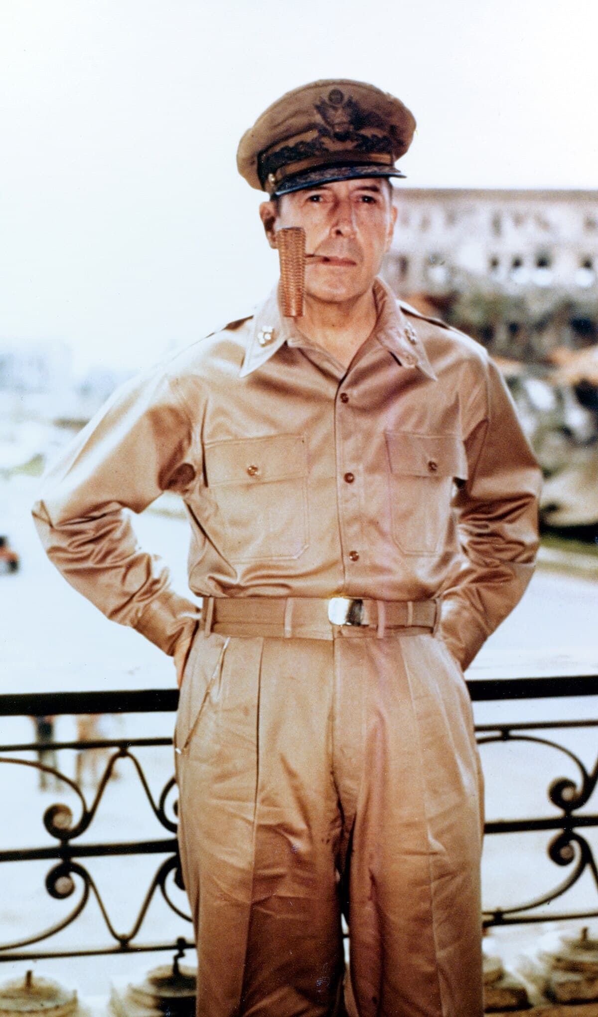 General Douglas MacArthur at Corregidor, Philippines, shortly before his evacuation by PT boat on March 11, 1942