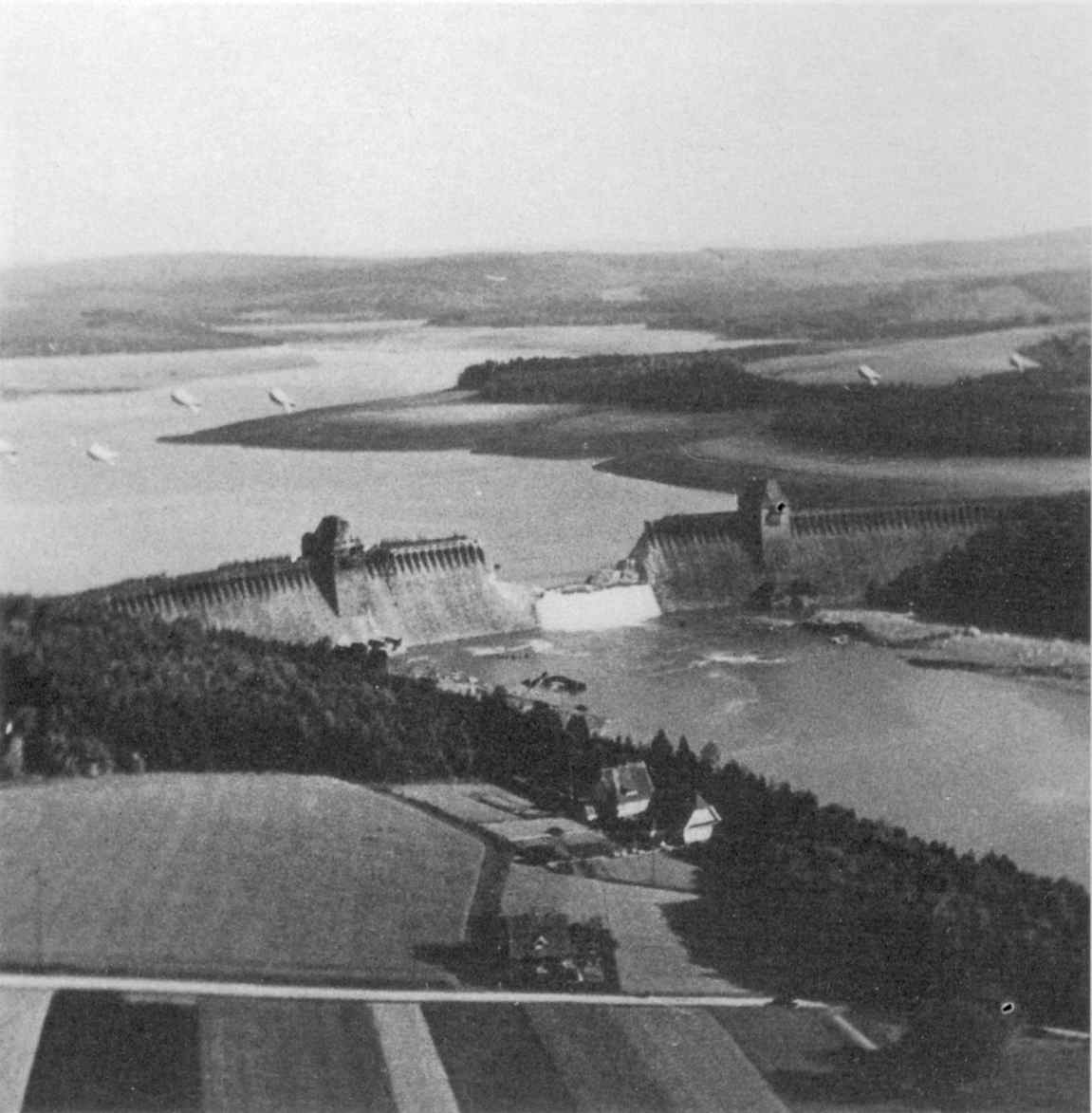 Aerial reconnaissance photo of the breached Möhne Dam after Operation Chastise, the Dam Busters raid, May 1943