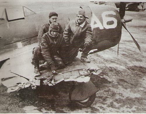 P-47 Thunderbolt with severe battle damage to the tail section that still made it home safely