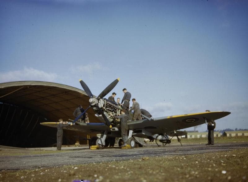 Spitfire Mk IX being serviced at an RAF fighter station, November 1942