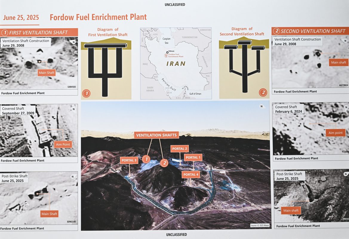 Fordow Fuel Enrichment Plant built into a mountainside in Iran showing fortified entrance