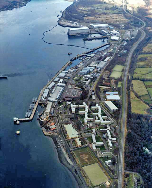 Her Majesty's Naval Base Clyde at Faslane in Scotland, home of British nuclear submarine fleet