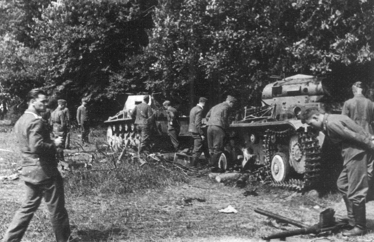 German forces advancing through France during the Fall of France blitzkrieg campaign in May-June 1940