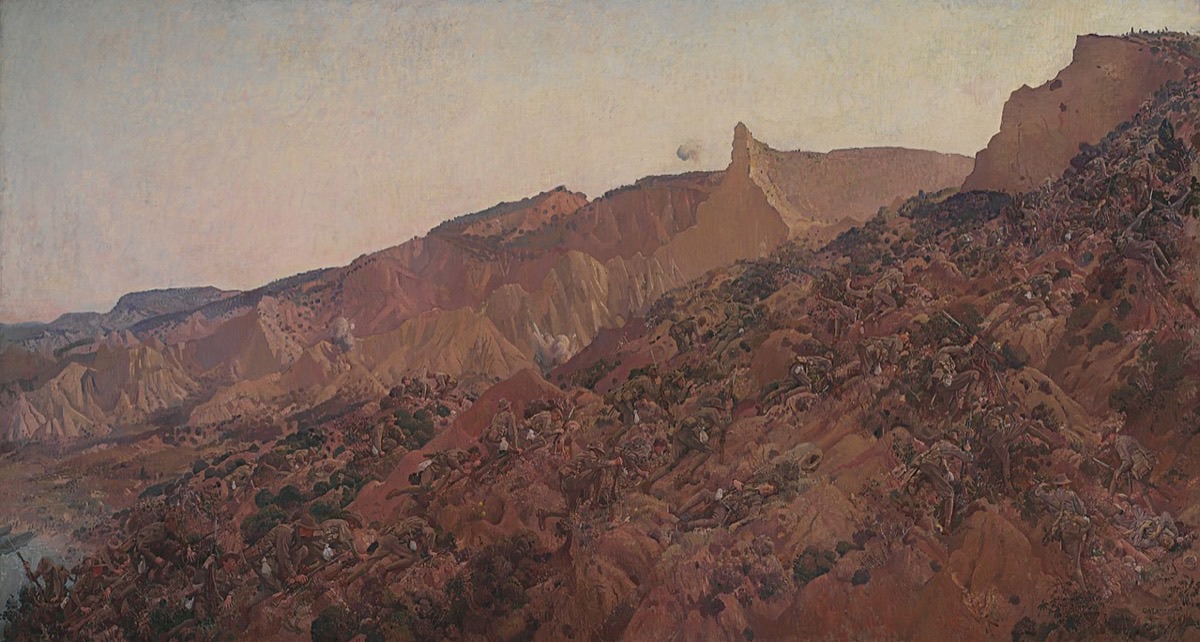 Allied troops landing at Anzac Cove during the Gallipoli Campaign in 1915