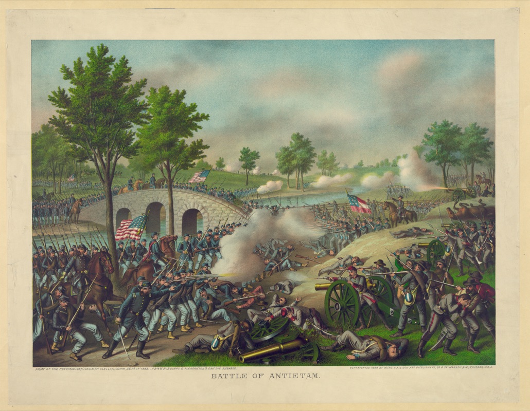 Painting depicting the fierce fighting at the Battle of Antietam during the American Civil War in 1862