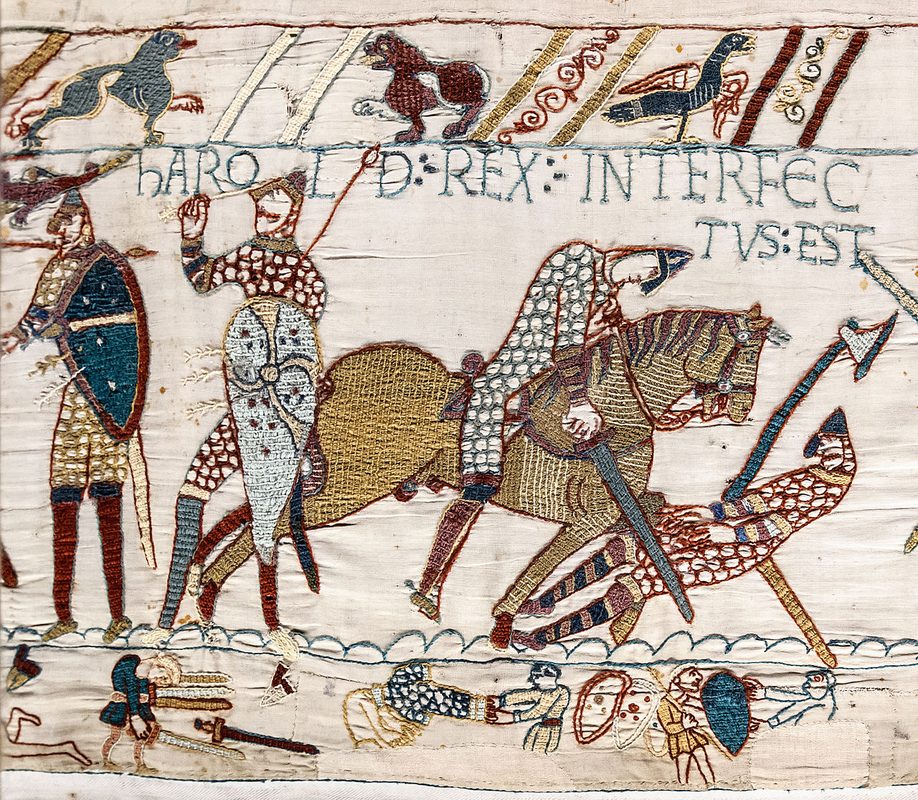 Bayeux Tapestry depicting Norman knights and archers fighting at the Battle of Hastings in 1066