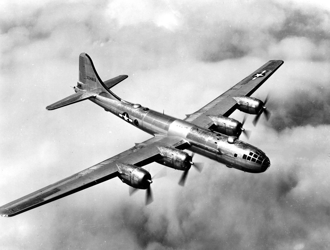B-29 Superfortress in flight over the Pacific theater