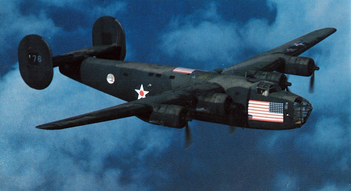 B-24 Liberator formation over European coastline