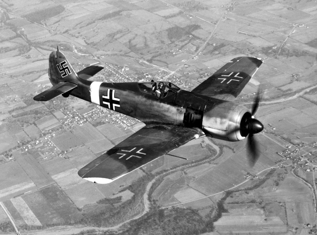 Focke-Wulf Fw 190A in Luftwaffe gray camouflage over the English Channel