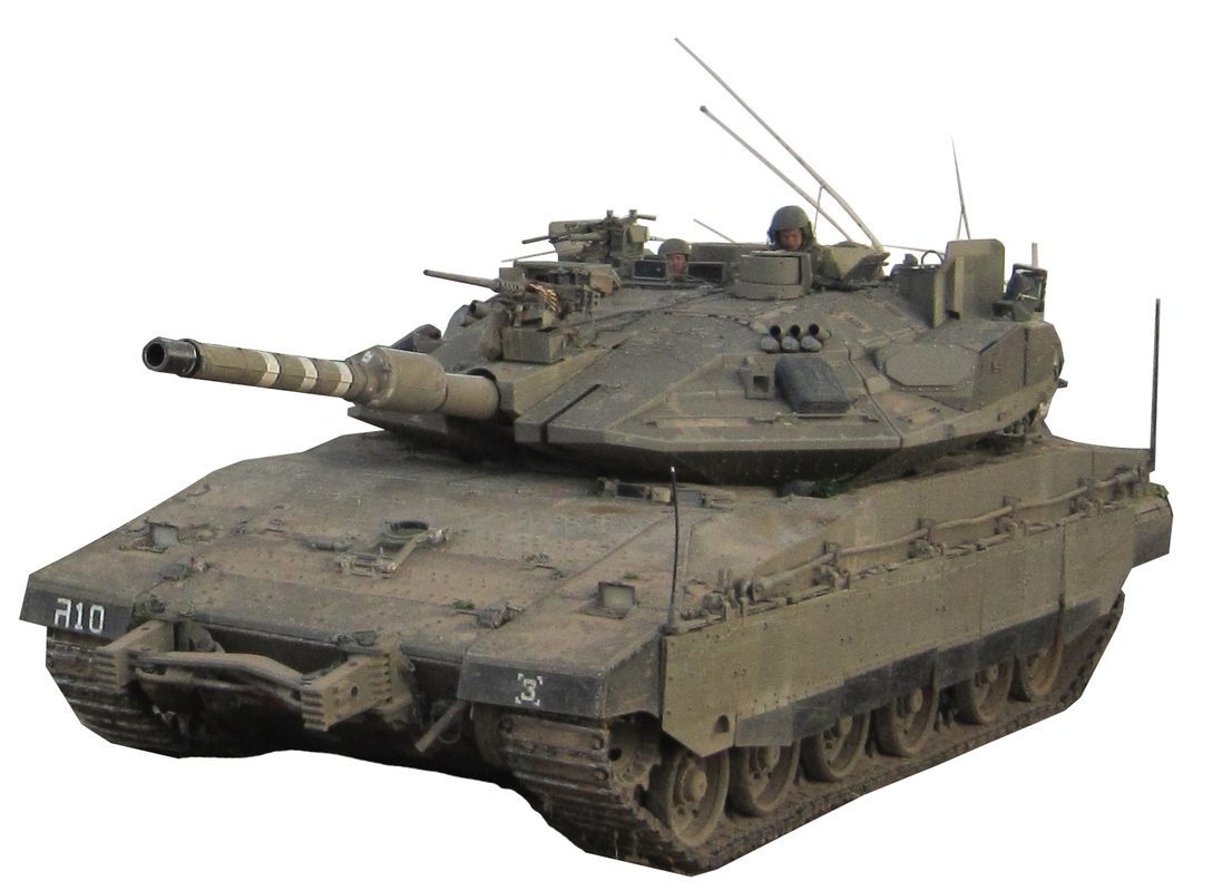 Israeli Merkava Mk4 main battle tank with Trophy active protection system in combat position