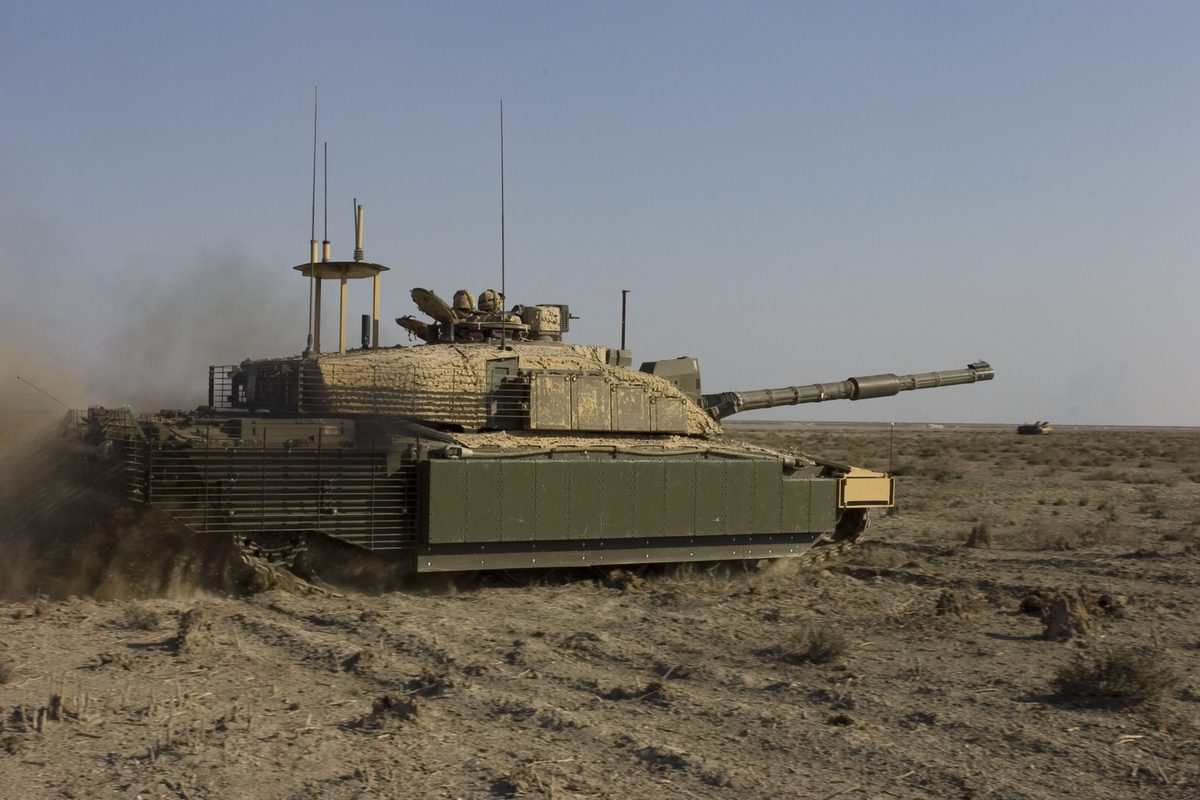 British Challenger 2 main battle tank in desert camouflage during combat operations