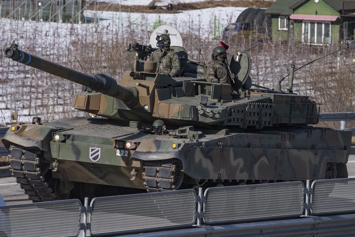 South Korean K2 Black Panther main battle tank at speed with advanced composite armor visible