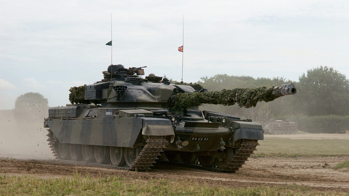 British Chieftain main battle tank in hull-down position on NATO exercise in Germany