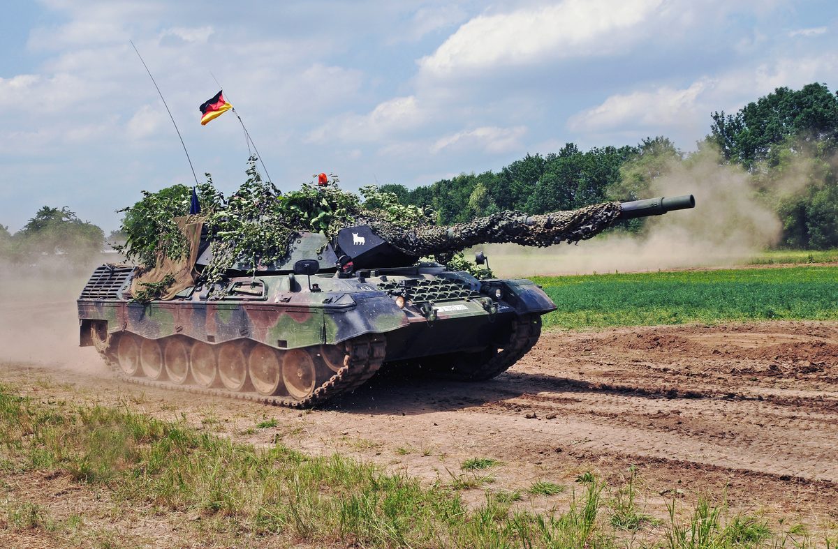 German Leopard 1 main battle tank at speed during NATO Cold War exercises