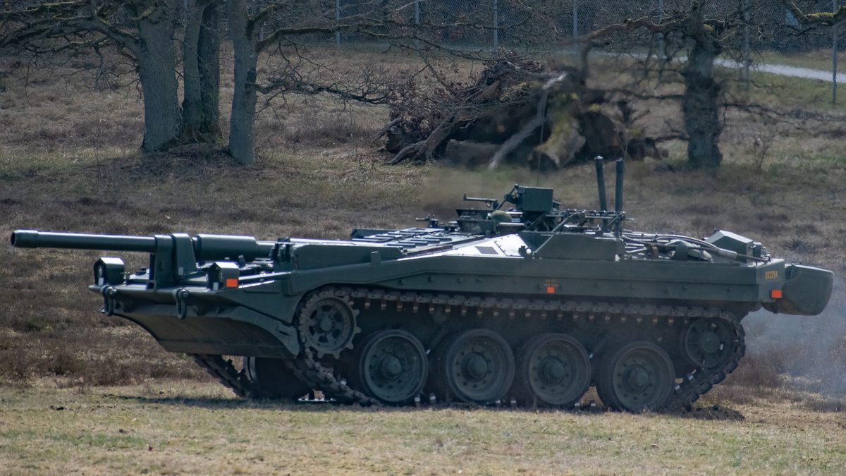 Swedish Stridsvagn 103 S-tank in hull-down position showing its unique turretless design