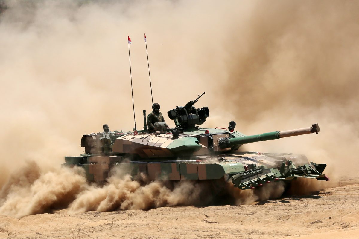 Indian Arjun Mk2 main battle tank during desert trials in Rajasthan