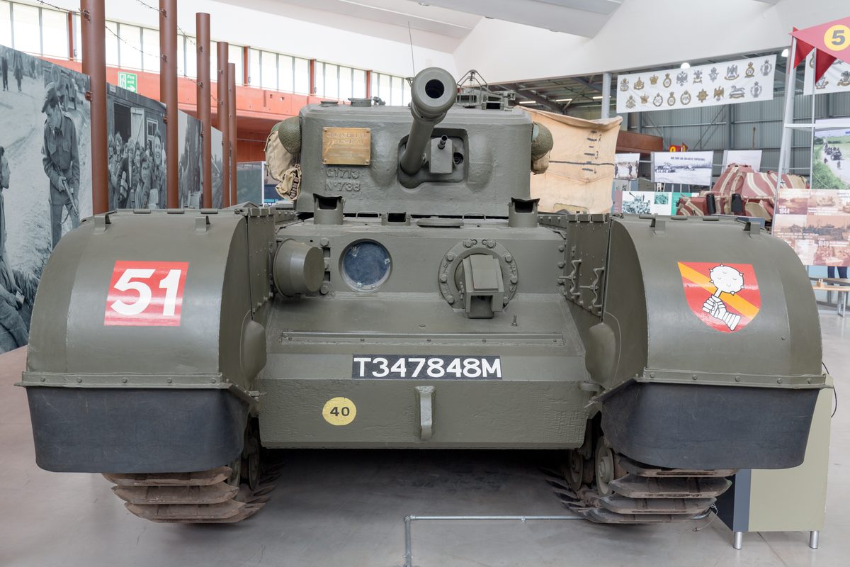 Churchill Crocodile flamethrower tank with armored fuel trailer