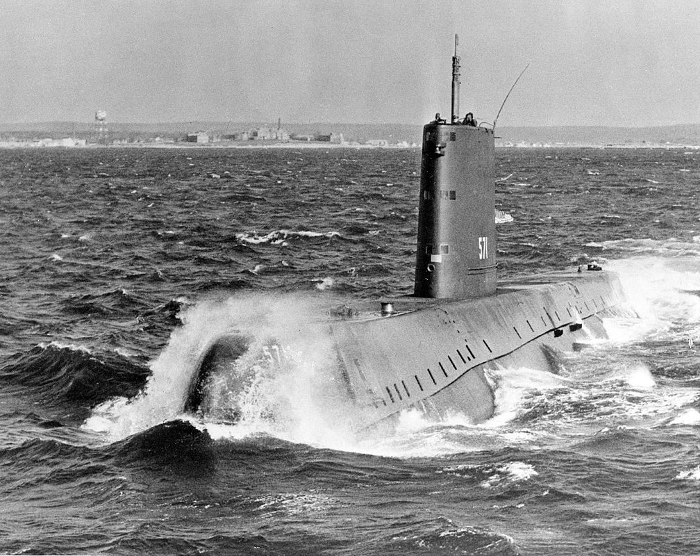 USS Nautilus SSN-571 first nuclear-powered submarine at sea