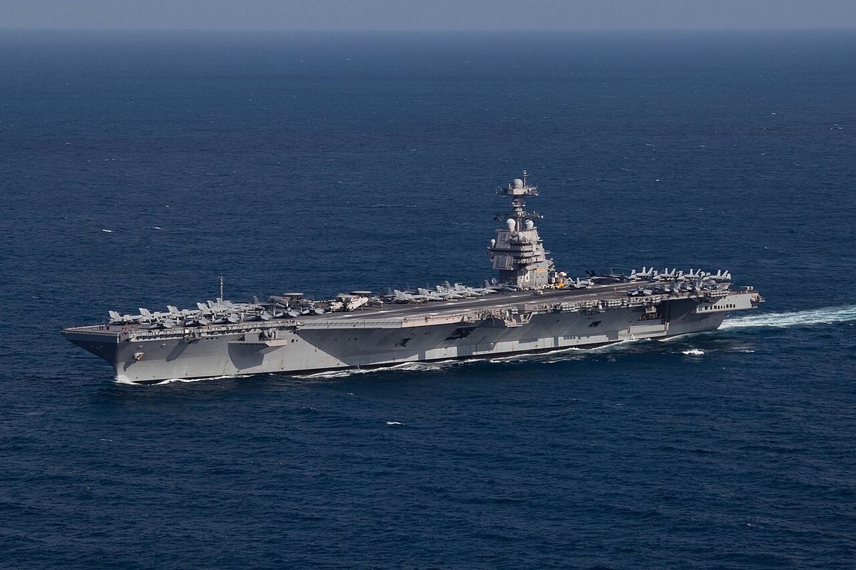 USS Gerald R. Ford CVN-78 supercarrier underway at sea