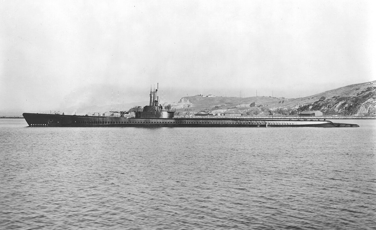 USS Tang SS-306 submarine on the surface in the Pacific