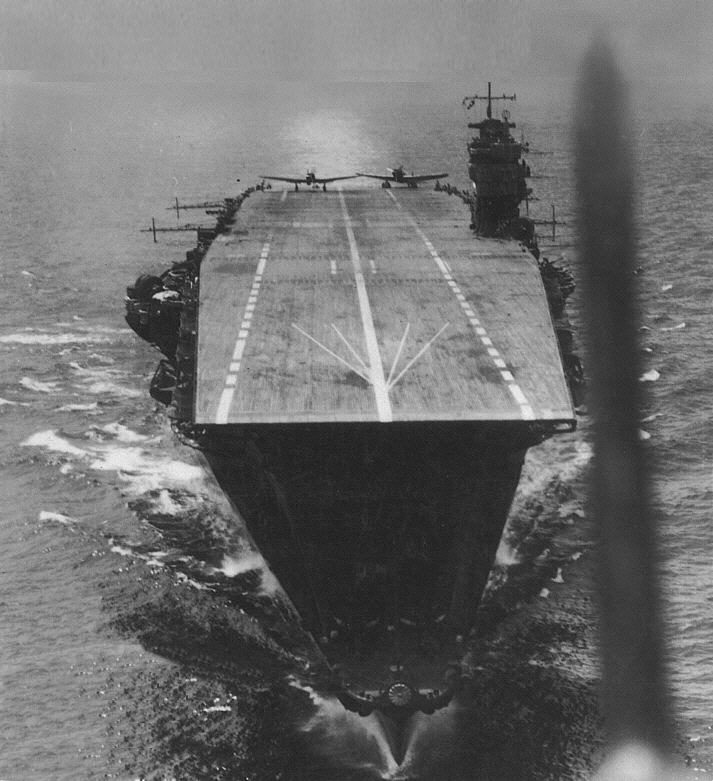 IJN Akagi Japanese aircraft carrier underway showing port-side island