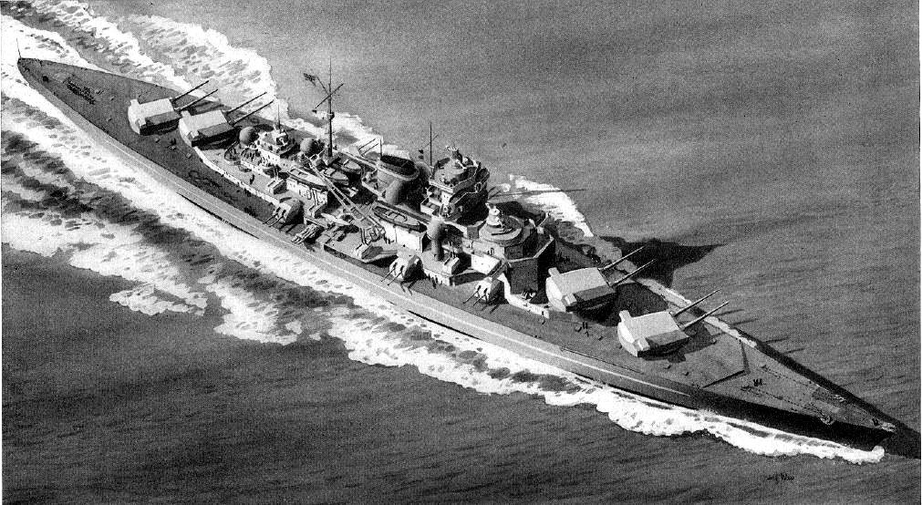 German battleship Tirpitz anchored in a Norwegian fjord