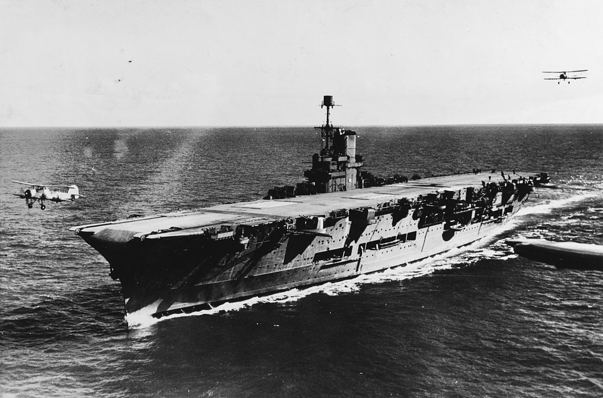 HMS Ark Royal aircraft carrier at sea during World War II