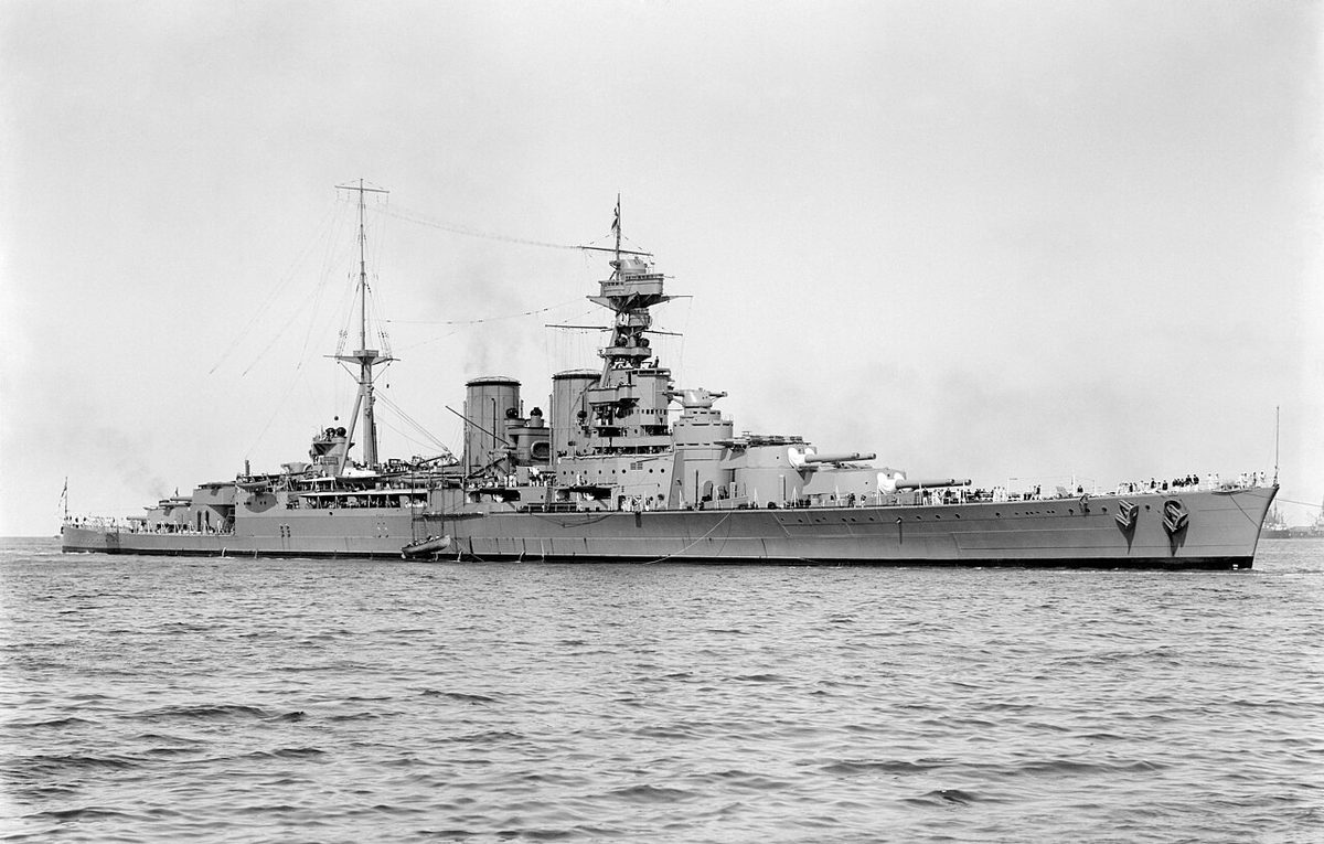 HMS Hood battlecruiser at sea showing her elegant profile