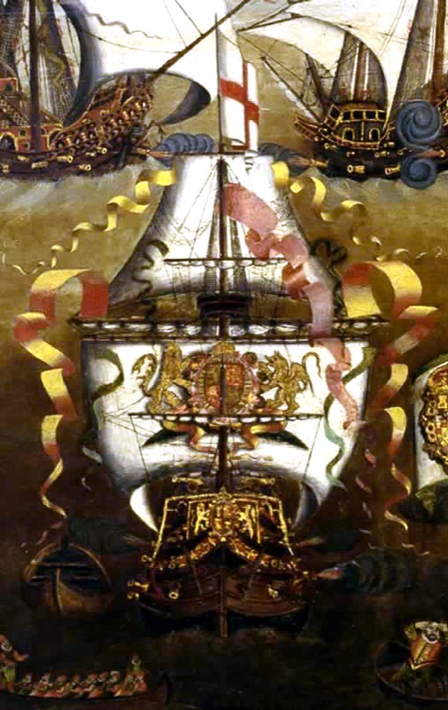 Elizabethan race-built galleon Revenge under sail with English flag
