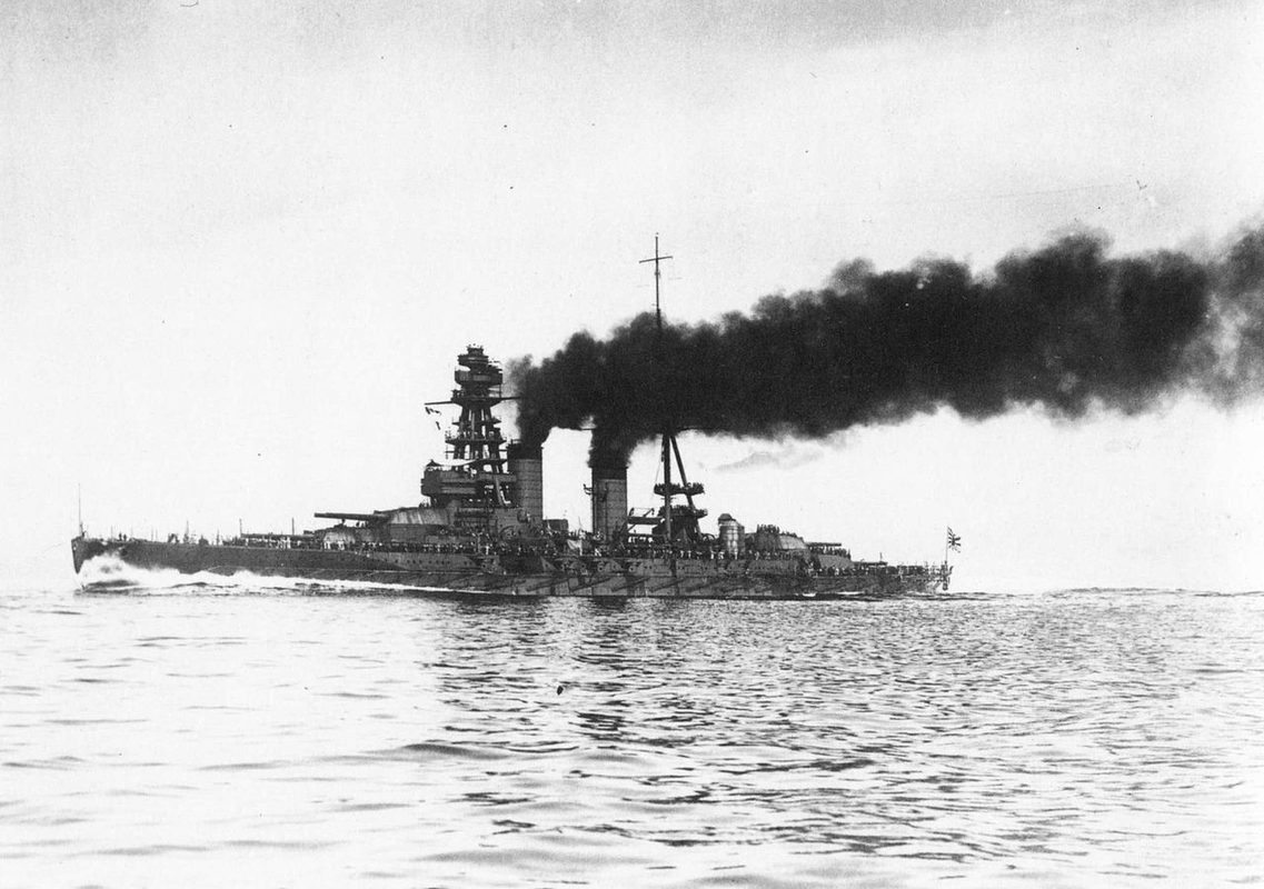 IJN Nagato Japanese battleship at anchor showing distinctive pagoda mast