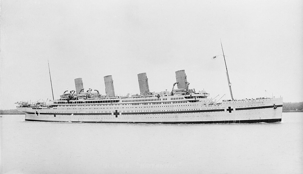 HMHS Britannic hospital ship in wartime white and green livery