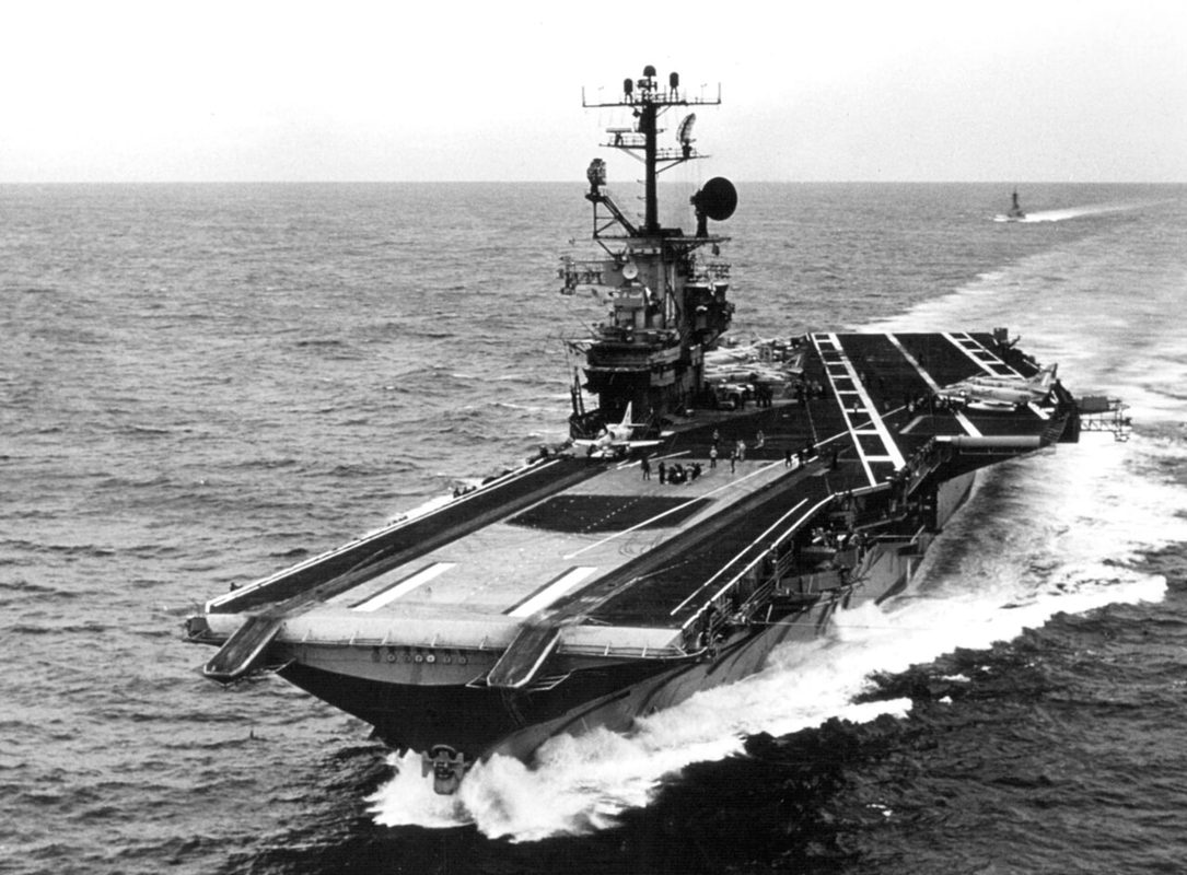 USS Intrepid CV-11 aircraft carrier underway in the Pacific during World War II