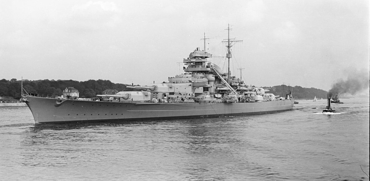 German battleship Bismarck at sea during her maiden voyage in 1941