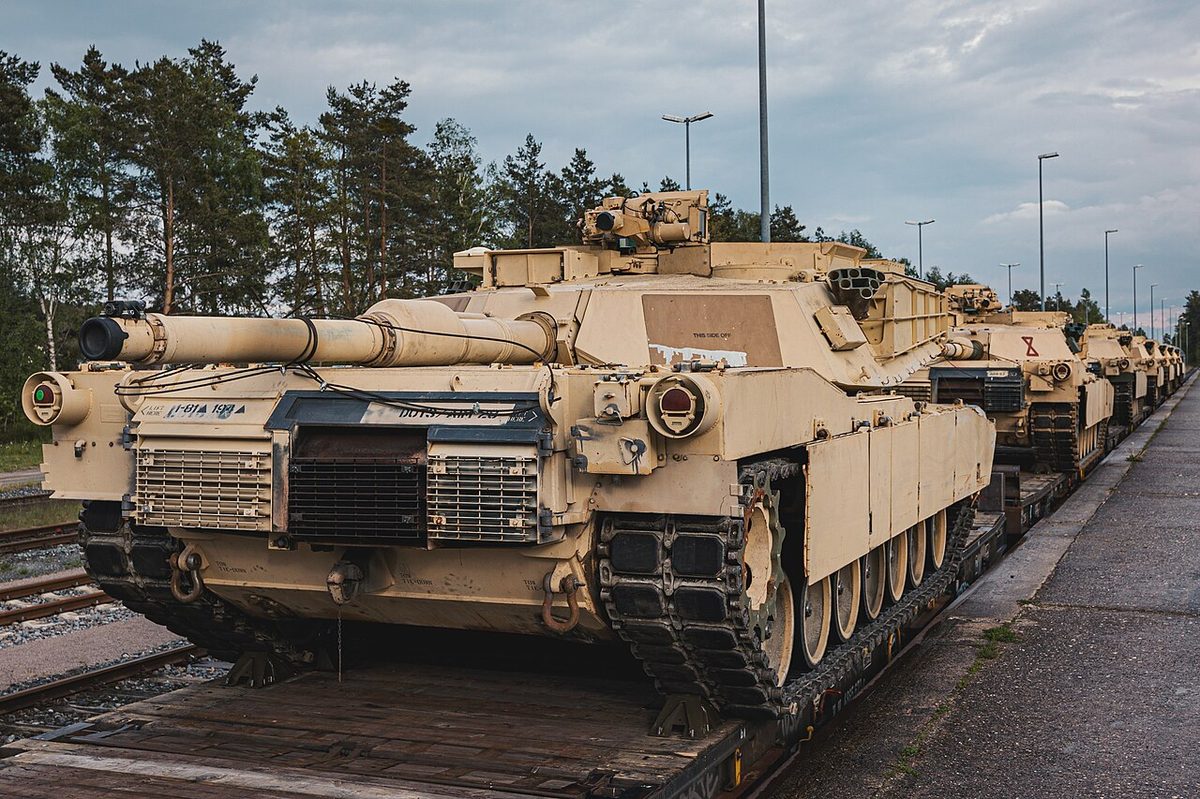 M1A1 Abrams tank in the context of the Ukraine conflict where the platform faced modern drone and artillery threats