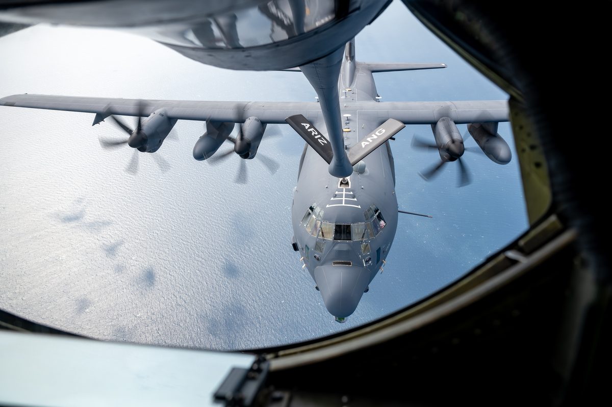 AC-130J Ghostrider being aerial refueled over Central Command area of operations