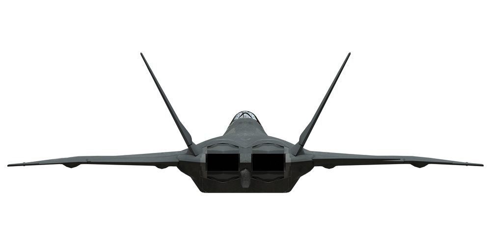 F-22 Raptor rear view showing twin two-dimensional thrust-vectoring exhaust nozzles