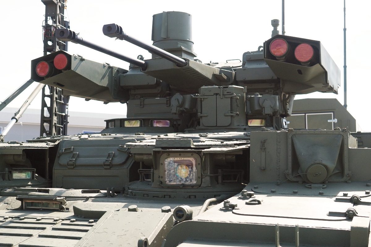 BMP-T Terminator tank support combat vehicle showing twin 30mm autocannons and missile launchers