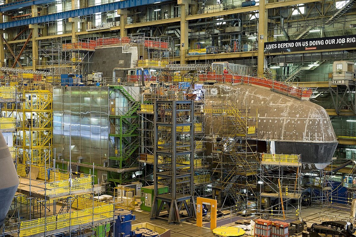 Astute-class submarine under construction inside the Devonshire Dock Hall at BAE Systems