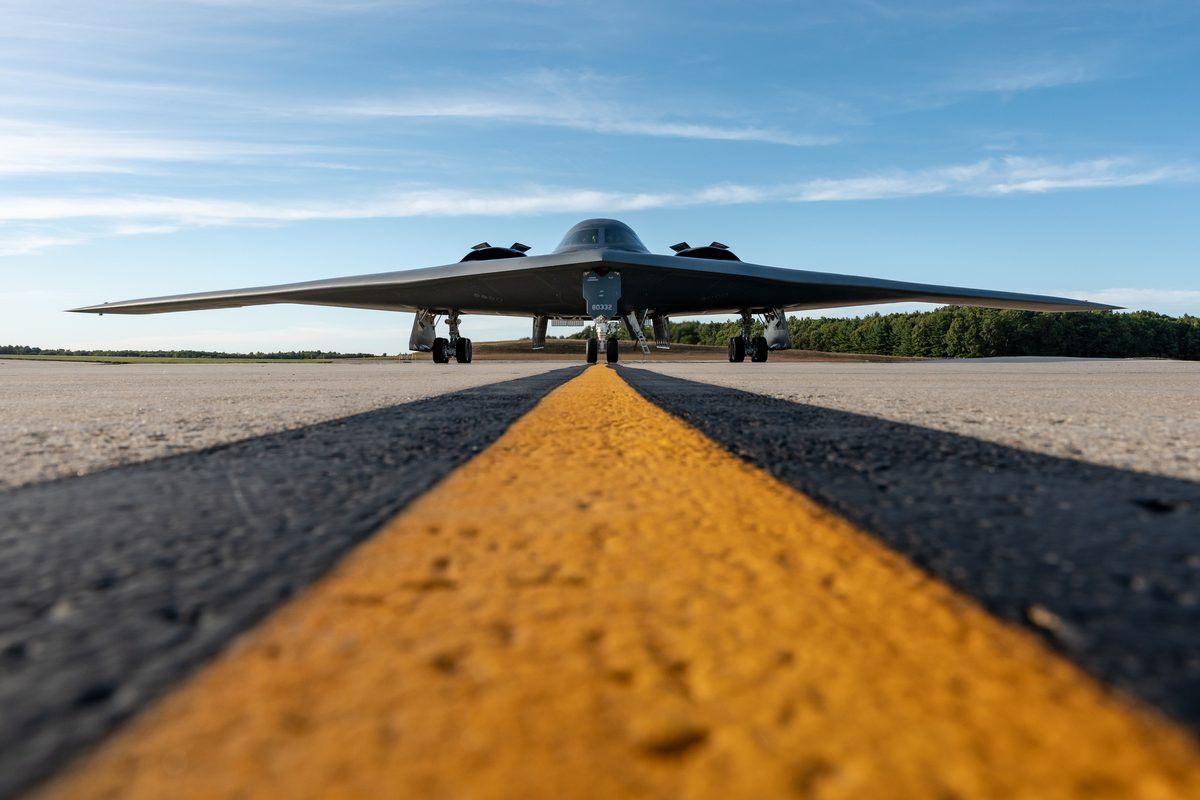 B-2 Spirit stealth bomber on the ground at Pease Air National Guard Base during a rare public appearance