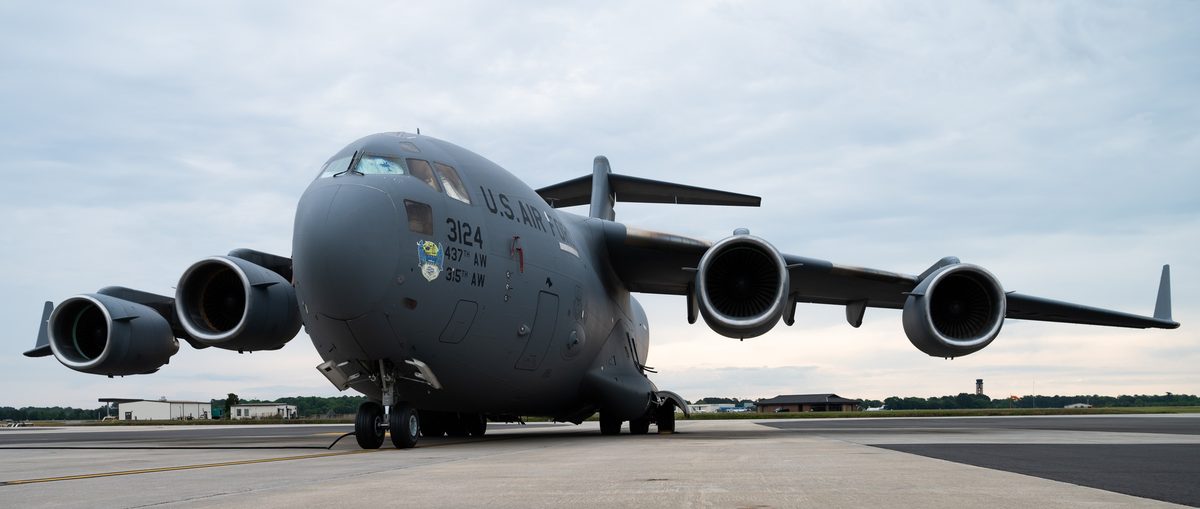 C-17 Globemaster III cargo aircraft on the flightline ready for a strategic airlift mission