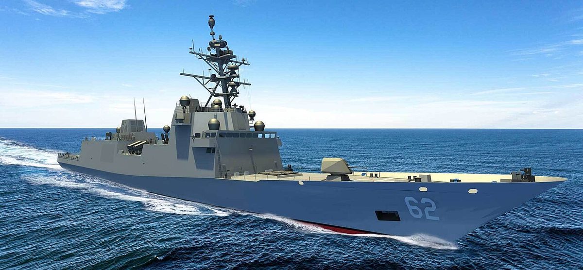 Artist rendering of the Constellation-class frigate FFG-62 at sea