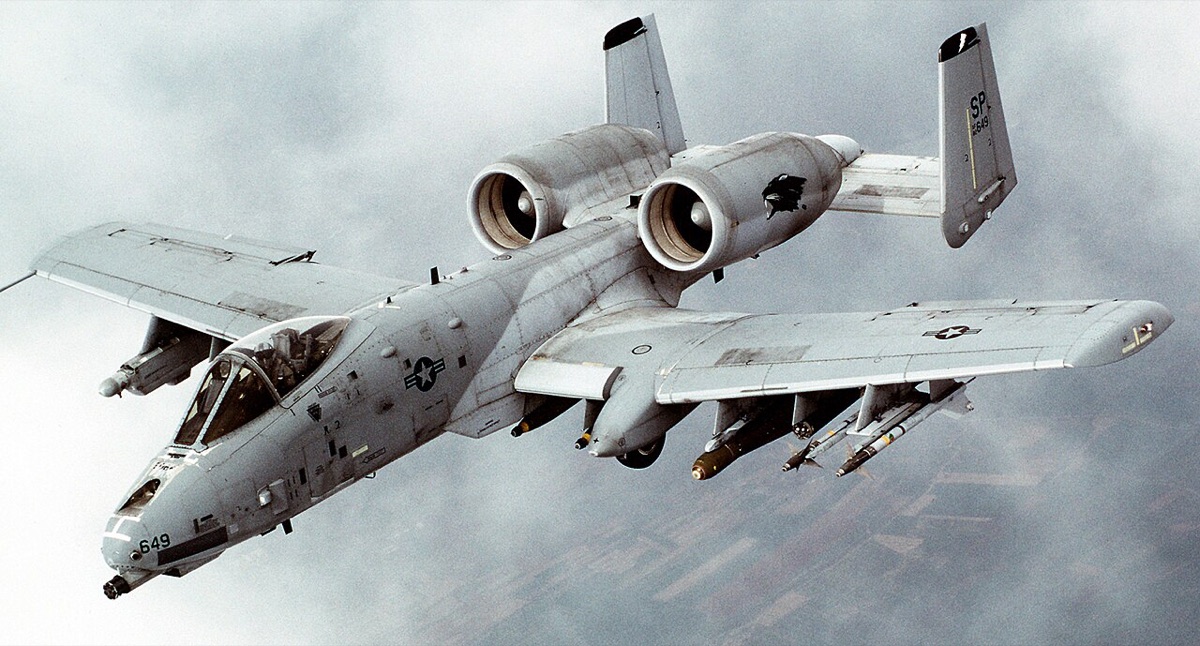 A-10 Thunderbolt II performing an aerial demonstration showing its distinctive twin-engine design