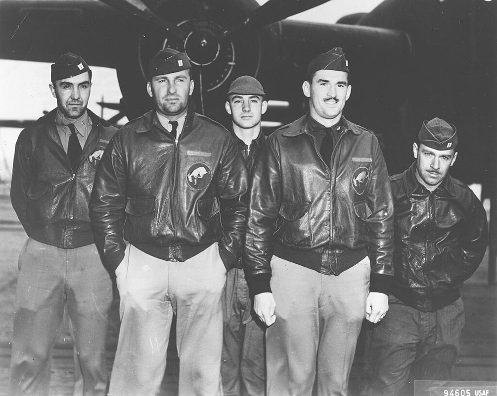 Five crew members of a Doolittle Raid bomber pose for a photo before the mission in April 1942
